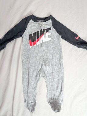 Nike Grey & Black Zip-Front Baby One-Piece.